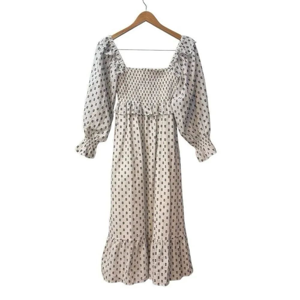 Frances Hart Womens Maxine Maternity Smocked Midi Dress Size XS in White